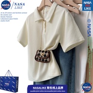 เสื้อยืดคอโปโลแขนสั้นผู้หญิงสไตล์อเมริกัน NASA ฤดูร้อน 2024 ดีไซน์ใหม่ เสื้อยืดแขนสั้นแบบครึ่งตัว เส