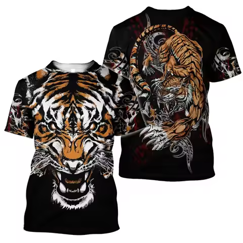 Casual O-neck Top 3D Tiger Print Men's Boutique Animal Pattern T-shirt Summer Trend Harajuku Short S