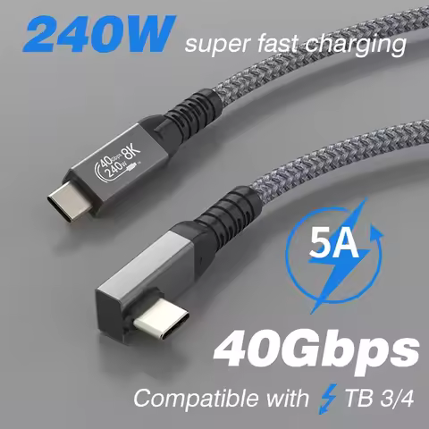 Thunderbolt4 Cable USB4 Elbow 90 Degree Angle Cable PD 240W 40Gbps Type-C Thunderbolt3 Data Transfer