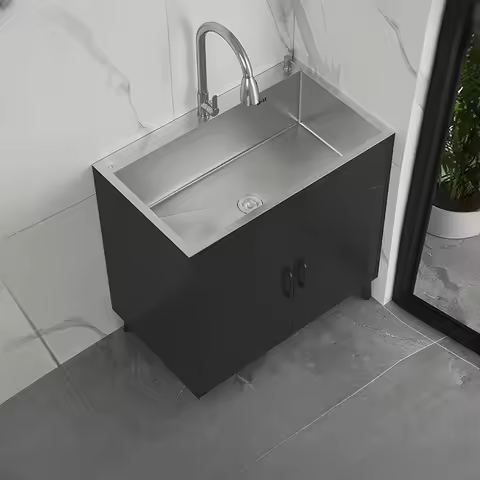 Simple cabinet Stainless steel sink Kitchen integrated cabinet Single double sink Household floor wa