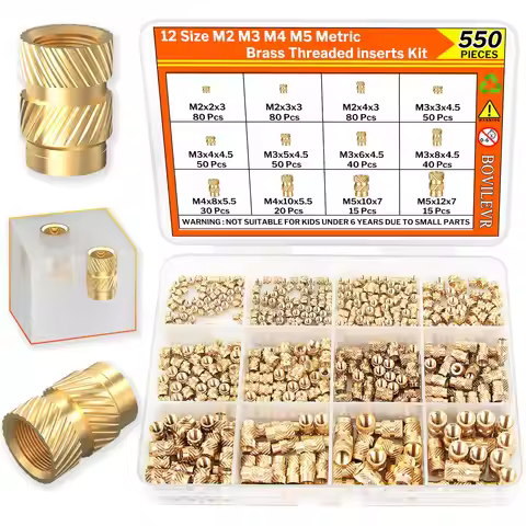 550pcs Heat Set Threaded Inserts Kit - M2 M3 M4 M5 Brass Knurled Nuts for 3D Printing, Plastic, PLA