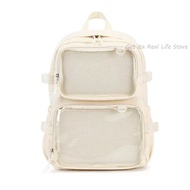 Girls Large School Pink Ita Backpack with Two Clear Pockets for Pin Display Women Big Kawaii Ita Bag