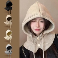 Women's Knitted Hat Korean Version Neckband Integrated Cold Ear Thick Caps Hooded Protection F7u2