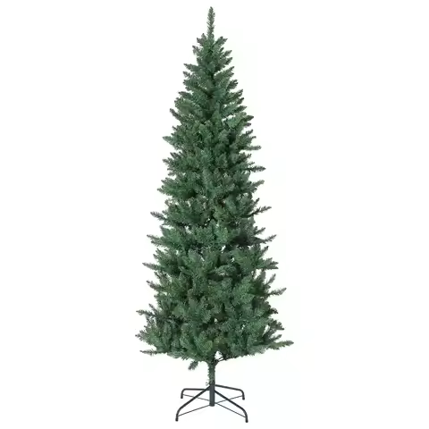 7.5FT 9FT Slim Pre-Lit Artificial Christmas Tree with LED Lights Flocked Hints & Metal Stand Space-S