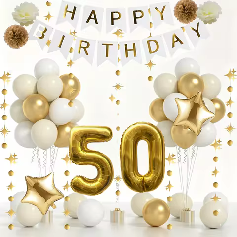 66-Piece Set of 50Th Birthday Decorations and Party Supplies, Balloon Garland, Happy Birthday Banner