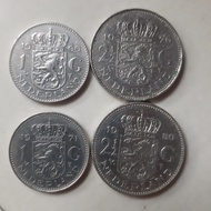 Uang koin belanda kuno 1969 - 1980 Juliana Koningin 4 keping  6 Gulden
