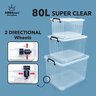 Abbaware 80L Clear Storage Box Transparent / Kotak Simpanan Beroda/Storage Box with wheels/ Storage container