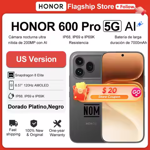 US Version HONOR 600 Pro 5G Smartphone Snapdragon 8 Elite 6.57" 120Hz AMOLED Display 200MP Main Came