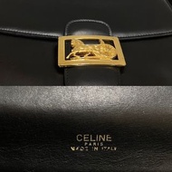 CELINE 賽琳優質的馬車五金標誌皮革真皮迷你半肩包黑色