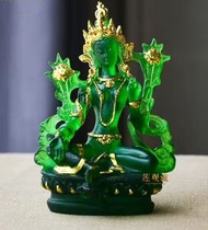 結緣開光精品仿琉璃綠度母小佛像隨身佛居家供奉開光保平安綠度母菩薩擺件高12cm*宽7cm*5.5cm