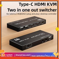 4K HD KVM Switch 2in 1 Out, Aluminum KVM Switch HD HD 2.1 KVM Switch 4K 60Hz HD KVM Switch 2 Minitor