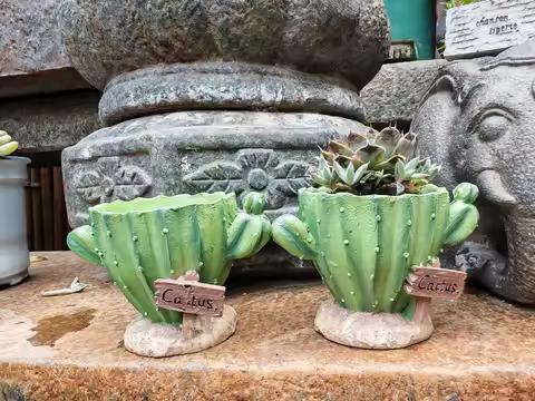 Cactus Flower Planter Pot Cute Mini Resin Cactus Flowerpot With Drainage Holes Cactus Indoor Outdoor