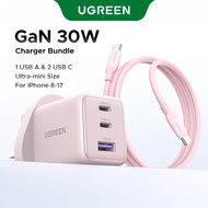 ( PD30W GaN Charger + 1M Cable Set) UGREEN  USB-C 30W/20W PD Charger Fast Charging PD20W Power Adapt
