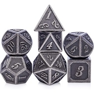 DnDnD Acient Silver Metal DND Dice Set, 7PCS D&D Metal Dice with Metal Case for Dungeons and Dragons