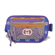 二手 GUCCI GG 尼龍腰包，橡膠材質，紫色和橙色多色腰包/單肩包，全新未使用，藍色互扣式 G 標誌斜挎包，752102 FAB7U 8489