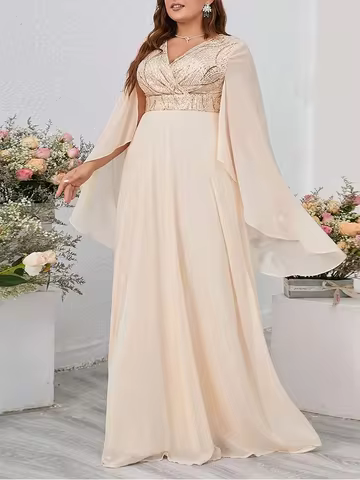 Plus Size V Neck Sequin Loose Long Dress 5XL6XL Big Size Ruffled Black Chiffon Short Sleeve Summer D