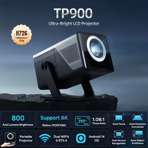 Velec Projector TP900 800 ANSI Lumens Native 1080P 8K Support Android 14 Auto Focus Hi-Fi Speaker Po