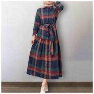 Dress Emma Plaid 04430# Dress Wanita Import