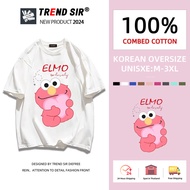 TrendSir มาใหม่ ลายเยอะ ผ้าดีมาก เสื้อยืดแฟชั่น t shirts Elmo สีชมพูที่น่ารักและน่ารักของ Sesame Str