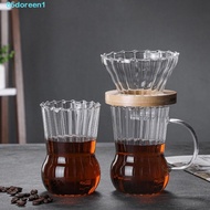 DOREEN1 Glass Coffee Pot, Manual Wood Stand Coffee Dripper, Durable Coffee Funnel Coffee Filter Heat-resistant Coffee Server Set Camping