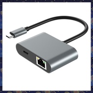 (F  Z)1000Mbps Ethernet Adapter Hub 60W PD Fast Charging Port Type-C toRJ45 2XUSB 3.0 Network Adapte