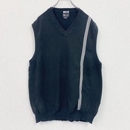 2000 年代古著adidas棉質針織背心，復古黑色，XL 碼