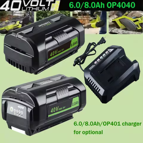 40V 6.0/8.0Ah OP4040 Battery pin with OP401 charger for Ryobi Series Wireless Power Tools OP4026 OP4