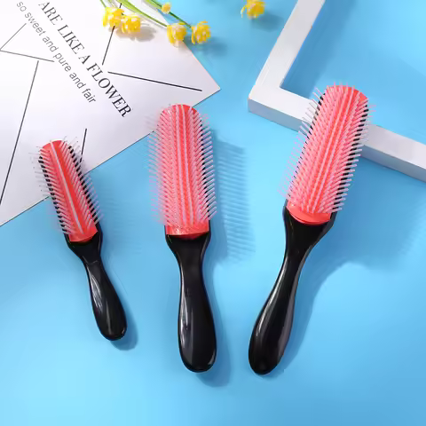 9-Rows Detangling Hair Brush Denman Detangler Hairbrush Scalp Massager Straight Curly Wet Removable 