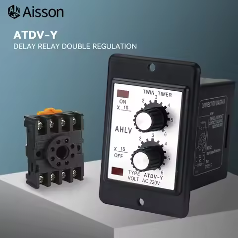 ATDV-Y Dual Time Relay Adjustable Repeat Cycle Timer ON OFF 3S/6S/12S/30S/60S/3M/6M/12M/30M/60M 220V