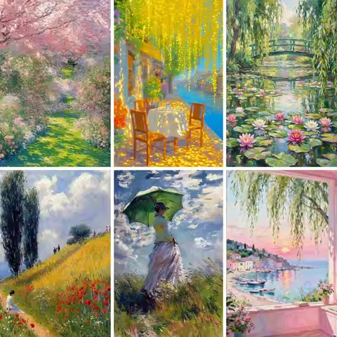 Claude Monet Impressionism Landscape DIY Diamond Painting Kit Full Drill Square Diamond Mosaic Garde