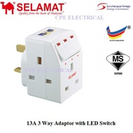 SELAMAT SA-32 13A 3 Way Adaptor Extension Socket with Switch and Neon SIRIM APPROVE