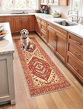 SERISSA Boho Washable Runner Rug, 2x5 Rug Runner Non-Slip Vintage Red Beige Hallway Kitchen Runner R