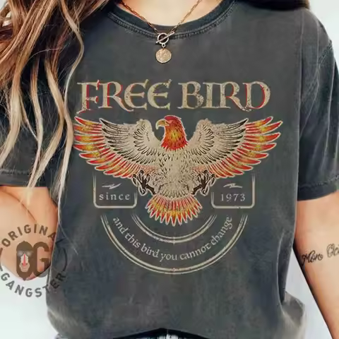Free Bird Shirt, Band T-shirt, Retro Band T-shirt, Summer New Unisex Cotton T-shirt