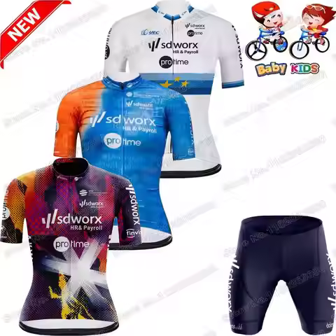 2025 Kids Team SD Worx Cycling Jersey Set Boys Girls Cycling Clothing Children Road Bike Shirt Suit 