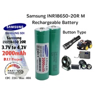 Button Top Samsung 18650 20R Battery 2000mAh 22A Positive Cap Original Rechargeable Touch Light High Drain Power