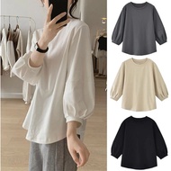 【Oversize T-shirt】(40-150kg) Women Plus Size 3/4 Sleeves Puff Sleeve Tops Plain Casual Thin T Shirt