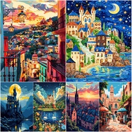 Drofe,Paint by Numbers With Frame Home Decor Star City Canvas Painting by Number,Acrylic paint