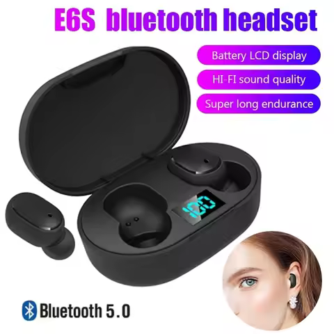 E6S TWS Bluetooth Earphones 5.2 Wireless Headphones with Micphone charging box Handsfree Earbuds for