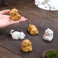 Purple Sand Tea Pet Cat Small Ornaments Creative Handmade Lucky Cat Ingot Cat Tea Set Tea Tray Acces