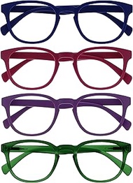 OPULIZE Pop 4 Pack Retro Round Black Blue Green Grey Mens Womens Reading Glasses Spring Hinges RRRR2