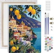 AIRDEA Amalfi Coast Paint by Numbers Adults, Lemon Trees, DIY Hand-Painted Oil Painting Kit, Paint b