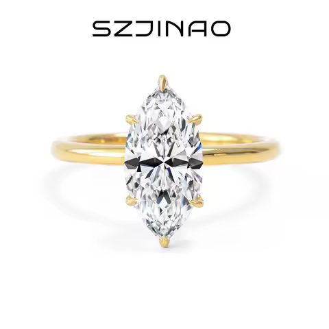 3CT Solitaire Marquise Cut Moissanite Diamond Ring 18K Gold Plated 925 Silver for Women Engagement W