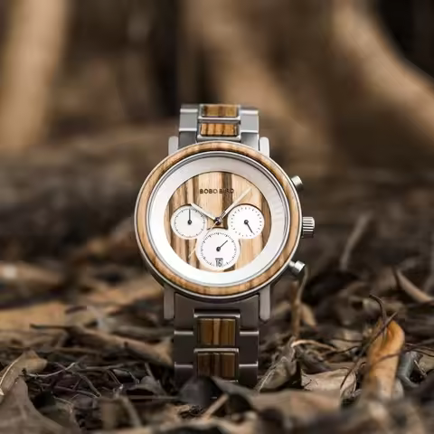 BOBO BIRD Stainless Steel Wooden Watch Chronograph Men Sport Waterproof Military Watches Relogio Mas