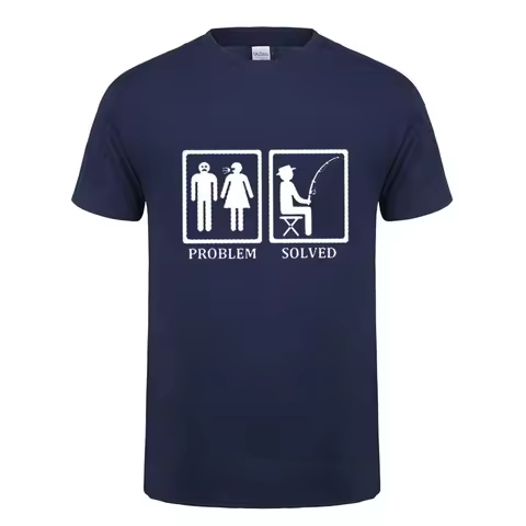 Funny Birthday Gifts Problem Solved T-shirt For Men Fishinger Fisherman Comedy Father Dad Cotton T S