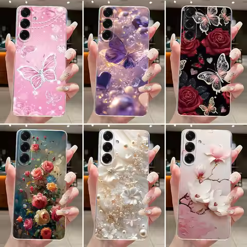 For Samsung Galaxy A16 A26 A36 A56 Case Fashion Butterfly Flowers Soft Silicone Clear Cover For Gala