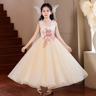 ชุดเจ้าหญิงเด็กพิธีกระโปรงยาวการถ่ายภาพชุดแต่งงานเปียโน Hostess Robe สาวชุด