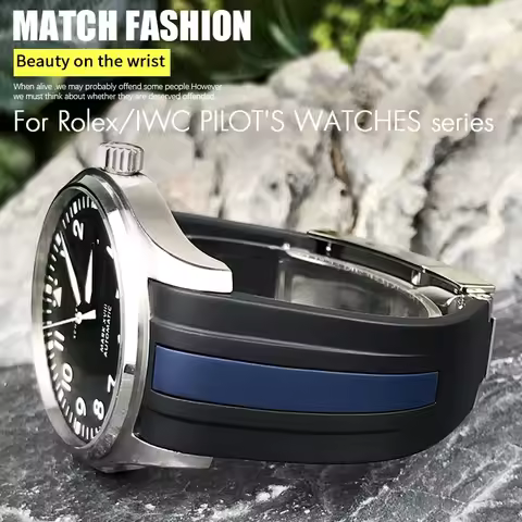 Curved End Rubber Watchband 18mm 19mm 20mm 21mm 22mm for Rolex Submariner Datejust Explorer 2 for IW