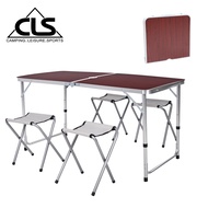 【韓國CLS】可調桌腳鋁合金折疊一桌四椅組/折疊箱型桌/折合桌/露營桌/鋁合金桌(紅色)