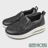 【GREEN PHOENIX】女 休閒鞋 懶人鞋 厚底鞋 氣墊 蕾絲 鑽飾 百搭 EU35 黑色