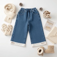 [HokkyDot]|A96|Three Heart Inner Brushed Jeans|Lace Stitching Wide Leg Pants|90.100.110.120.130